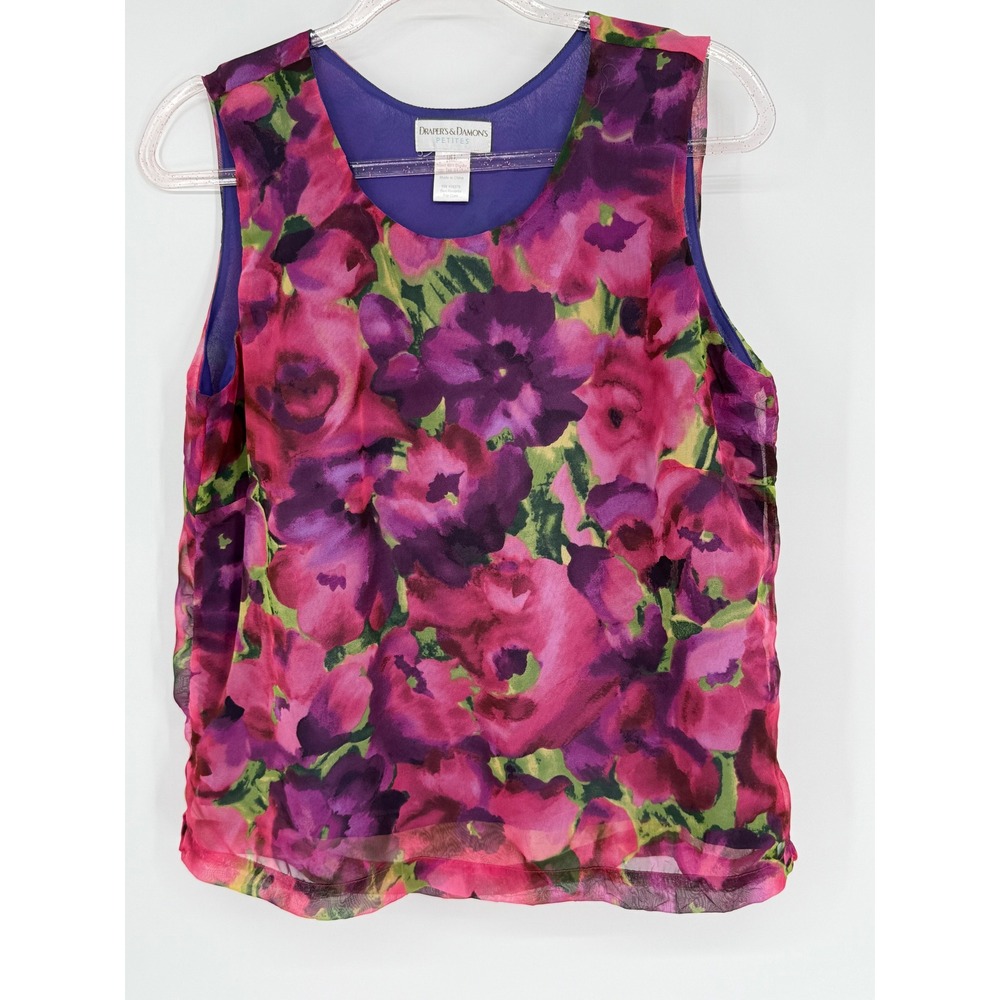 Floral Sleeveless Top Purple Pink Drapers & Damons Blouse Tank Sz PM